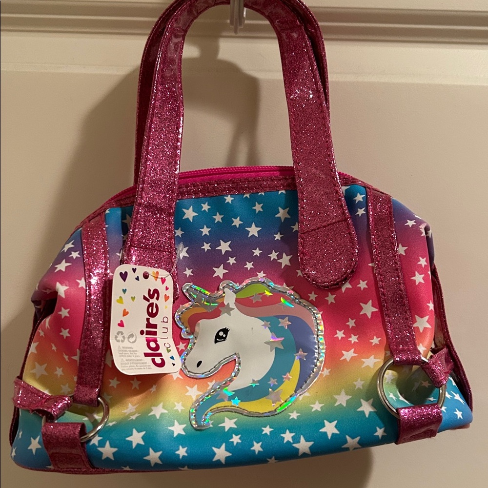 NWT Claire’s My Little Pony ZipUp sparkle rainbow stars unicorn 2 strap handbag